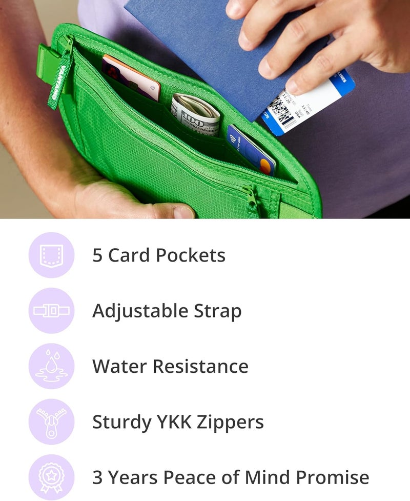 Vantamo حزام نقود مع RFID للرجال والنساء، حامل جواز سفر مخفي للسفر، حقيبة خصر سفر بجيبين للنساء مضادة للسرقة - Image 5